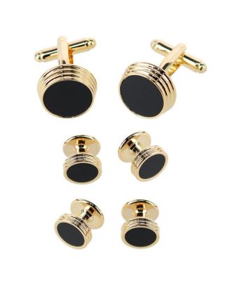 Men's Xaviar Ring Detailed Circular Cufflink Stud Set