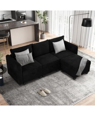 Sectional Sofa with Storage Four Seat L Shaped Couch Storage Ottoman Modern Velveteen Modular Sectional Apartment