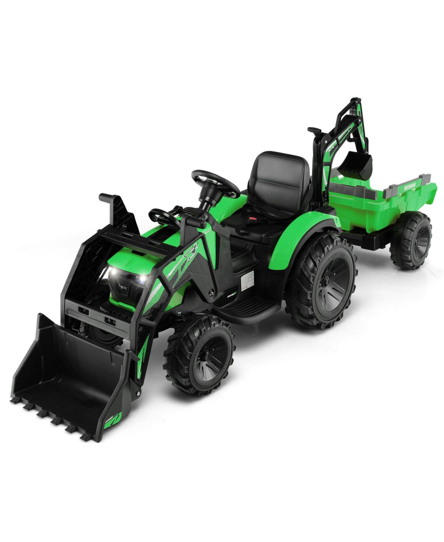 Детская игрушка Slickblue 3-in-1 Excavator with Music Ride-On Toy, 3–7 лет, цвет: Зелёный — фото 1
