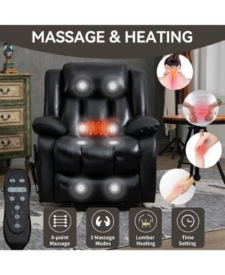 Dual Motor Infinite Position Up to 350 LBS Electric Genuine Leather Power Lift Recliner Chair with 8-Point Vibration Massage