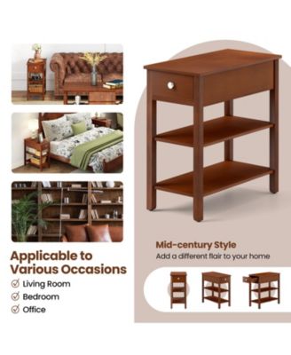 Set of 2 3-Tier Narrow End Tables with Drawer and Storage Shelves