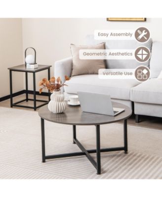 3-Piece Coffee Table Set Round Table and 2 Square End Tables