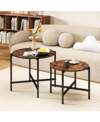 Nesting Round Coffee Table Set of 2 Metal Frame