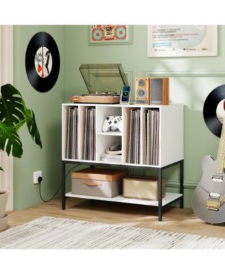 Record Player Stand with Charging Station and Six Vinyl Compartments
