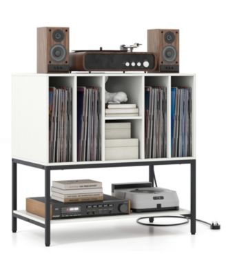 Record Player Stand with Charging Station and Six Vinyl Compartments