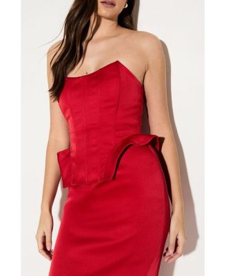 Women's Premium Bonded Satin Corset Midaxi Dress