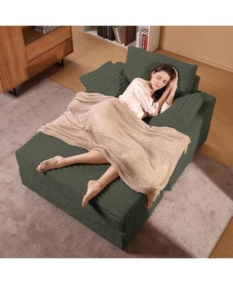 Oversized Chaise Lounge Chair with Storage Ottoman, Corduroy Sofa Bed Cloud Couch 3 Pillows for Living Room, Bedroom