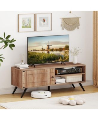 TV Stand for TVs up to 55 Inch Mid Century Modern Entertainment Center with Storage Cabinet-Oak