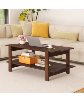 45-Inch 2-Tier Slatted Wood Coffee Table with Storage