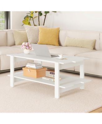 45-Inch 2-Tier Slatted Wood Coffee Table with Shelf