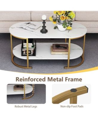 Oval 2-Tier Coffee Table with Open Storage Shelf