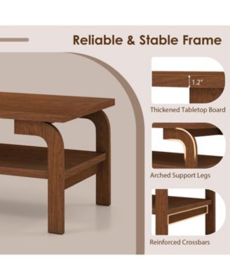 47 in Mid-Century Rectangular Coffee Table with Open Storage for Living Room