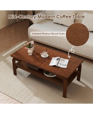 47 in Mid-Century Rectangular Coffee Table with Open Storage for Living Room