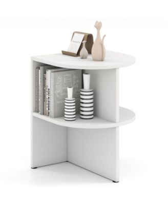 Half Round End Table with Two Open Shelves for Small Spaces, 15 x 15 x 19 in