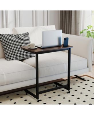 C-Shaped Mobile End Table with Wheels and Built-In Phone Slot, 23.5 x 15.5 x 26 in