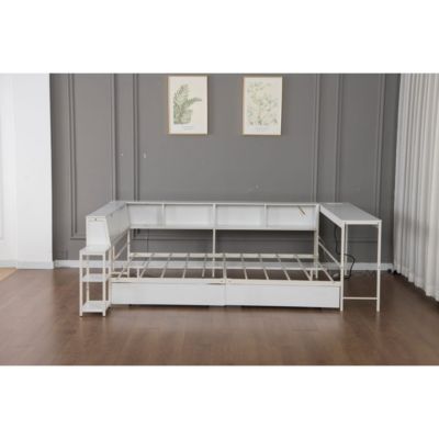 Bed w/ Bookcase, Storage, LED, Charging