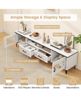 Farmhouse TV Stand for TVs up to 80 Inch with 2 Drawers