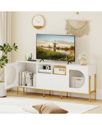 TV Stand for 70 Inch TV with Power Outlets Drawers and Open Shelves