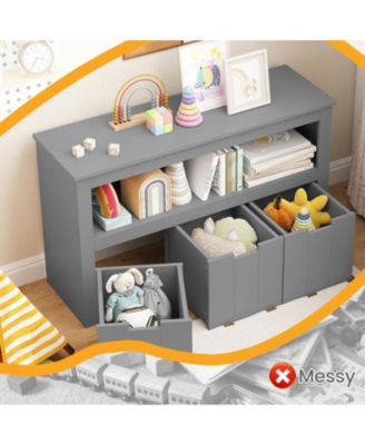 3-Drawer Kids Storage Cabinet with Wheels and Convertible Cube Shelf