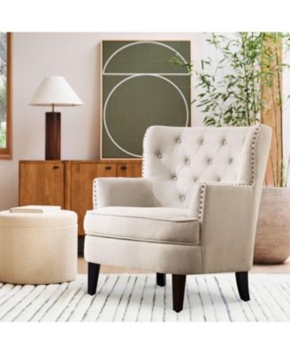 Vintage Button-Tufted Velvet Accent Chair with Nailhead Trim and Solid Wood Legs