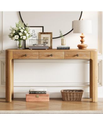 Rustic Console Table, 52" Entryway Table with 3 Concealed Drawers, Curved Corners and Thick Legs for Hallway and Living Room