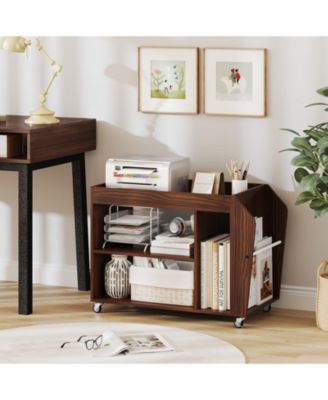 3-Tier Rolling Side End Table with Wheels and Side Storage Rack, 30 x 15.5 x 22 in