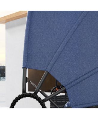 Rat Daybed Patio Furniture Set w/ Adjustable Canopy, Dark