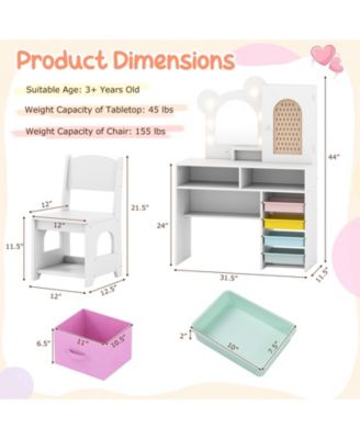 Children s Vanity with LED Lights and 5 Drawers, Kids Makeup Table