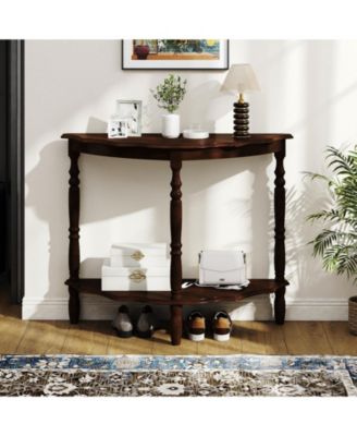 42-Inch Half Moon Console Table with Lower Shelf Espresso