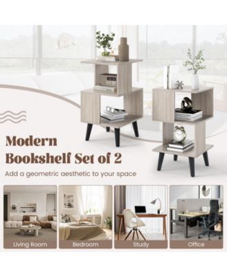 Set of 2 3-Tier Geometric Bookshelves with Open Storage Shelves, 16 x 16 x 27.5 in
