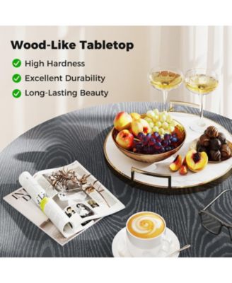 33.5 in Round Outdoor Patio Bistro Table with Wood-Like Metal Top