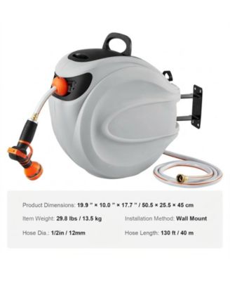 Wall-Mounted Retractable Hose Reel 130 ft x 1/2in with 9-Pattern Nozzle