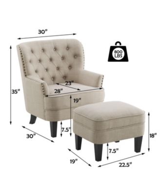 Vintage Button-Tufted Velvet Chair and Ottoman Set with Nailhead Trim and Solid Wood Legs