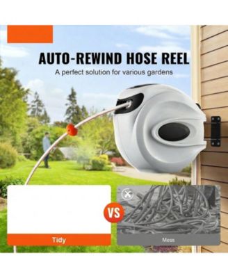 Wall-Mounted Retractable Hose Reel 130 ft x 1/2in with 9-Pattern Nozzle