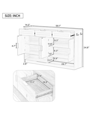Farmhouse Sideboard Storage Cabinet, 3 Drawers 4 Doors Buffet with Adjustable Shelving and Open Compartments for Kitchen, Living Room