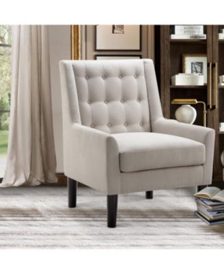 Velvet Button-Tufted Accent Chair with Ergonomic Back and Solid Wood Legs