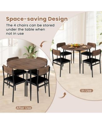 5-Piece Round Drop Leaf Dining Table Set with 4 Upholstered Chairs