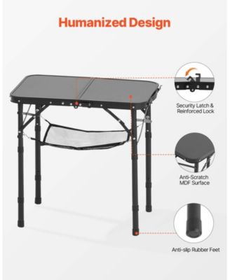 Folding Camping Table Adjustable Height Portable Aluminum MDF Table