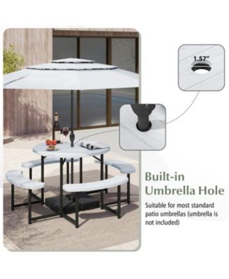 Round HDPE Picnic Table and Bench Set for 4-8 People with Umbrella Hole