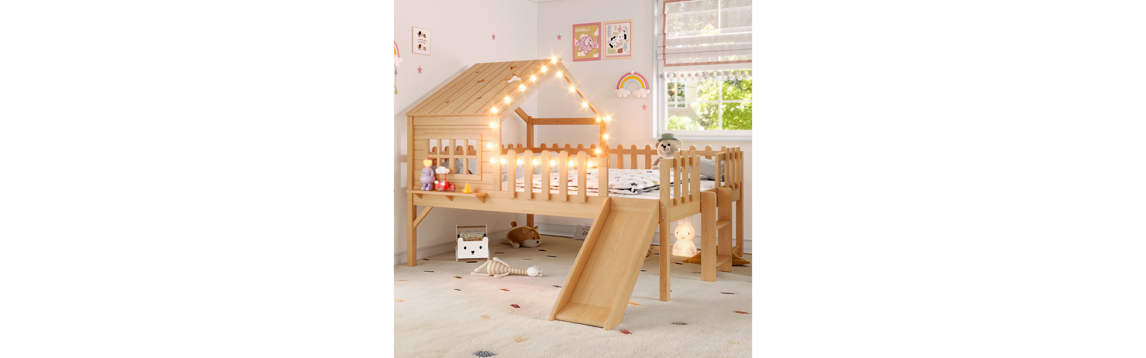 Streamdale Furniture Loft Bed with Slide, Playhouse