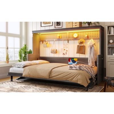 Full Size Murphy Bed with a desk, USB Charging Station, LED Lights