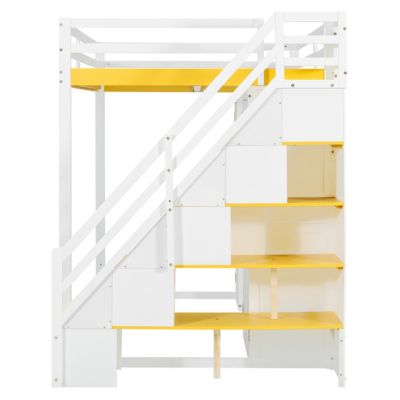 Loft Bed w/Storage Stairs, Vanity, Wardrobe, USB/Lights