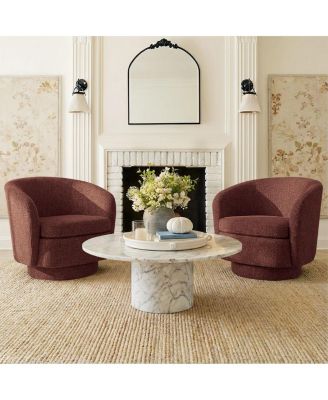 30.5 Swivel Barrel Accent Chair, Textured Fabric Round Armchair, 1 Pc