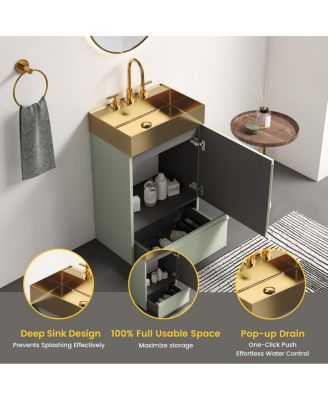 20" Freestanding Bathroom Vanity with Metal Vessel Sink, Modern Striped Cabinet with Drawer for Small Spaces