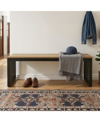 Entryway Bench, 47.3" Industrial End of Bed Bench with Sturdy Metal Frame, Wooden Indoor Bench