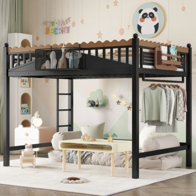  Metal Loft Bed with Shelves and Ladder