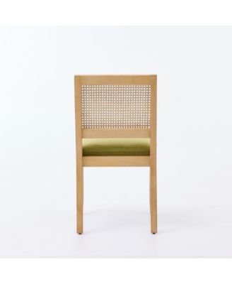 Farmhouse Rattan Dining Chairs Set of 2, Mid Century Modern Kitchen Chairs with Square Back and Solid Wood Frame for Dining Room