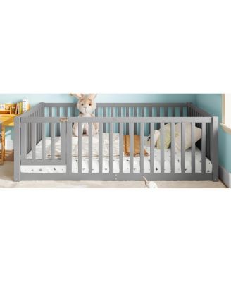 Bed Floor Bed with Safety Guardrails and Door for Kids