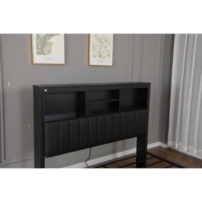 King Bed Frame w/ Storage Headboard, LED, Charging, 4 Drawers, Metal