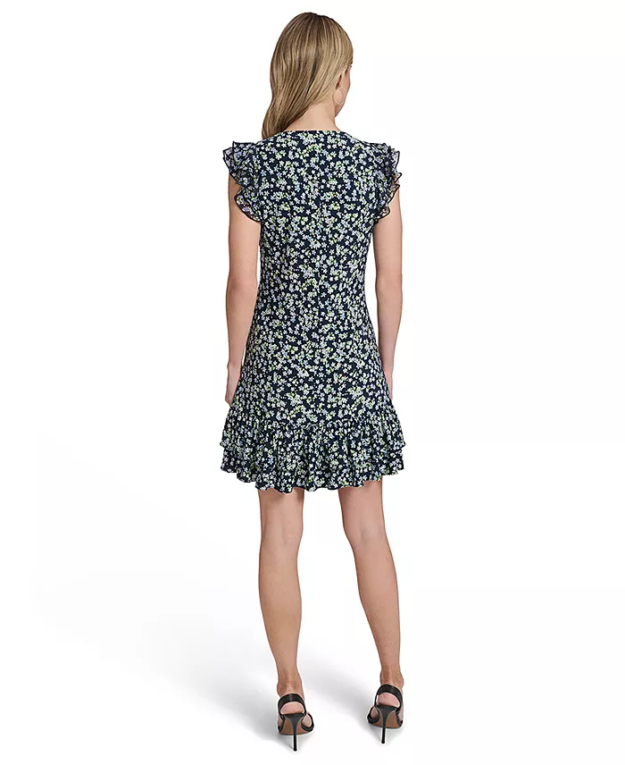Women's Short Jersey with Flutter-Sleeve and Bottom Shift Dress - thumbnail 5